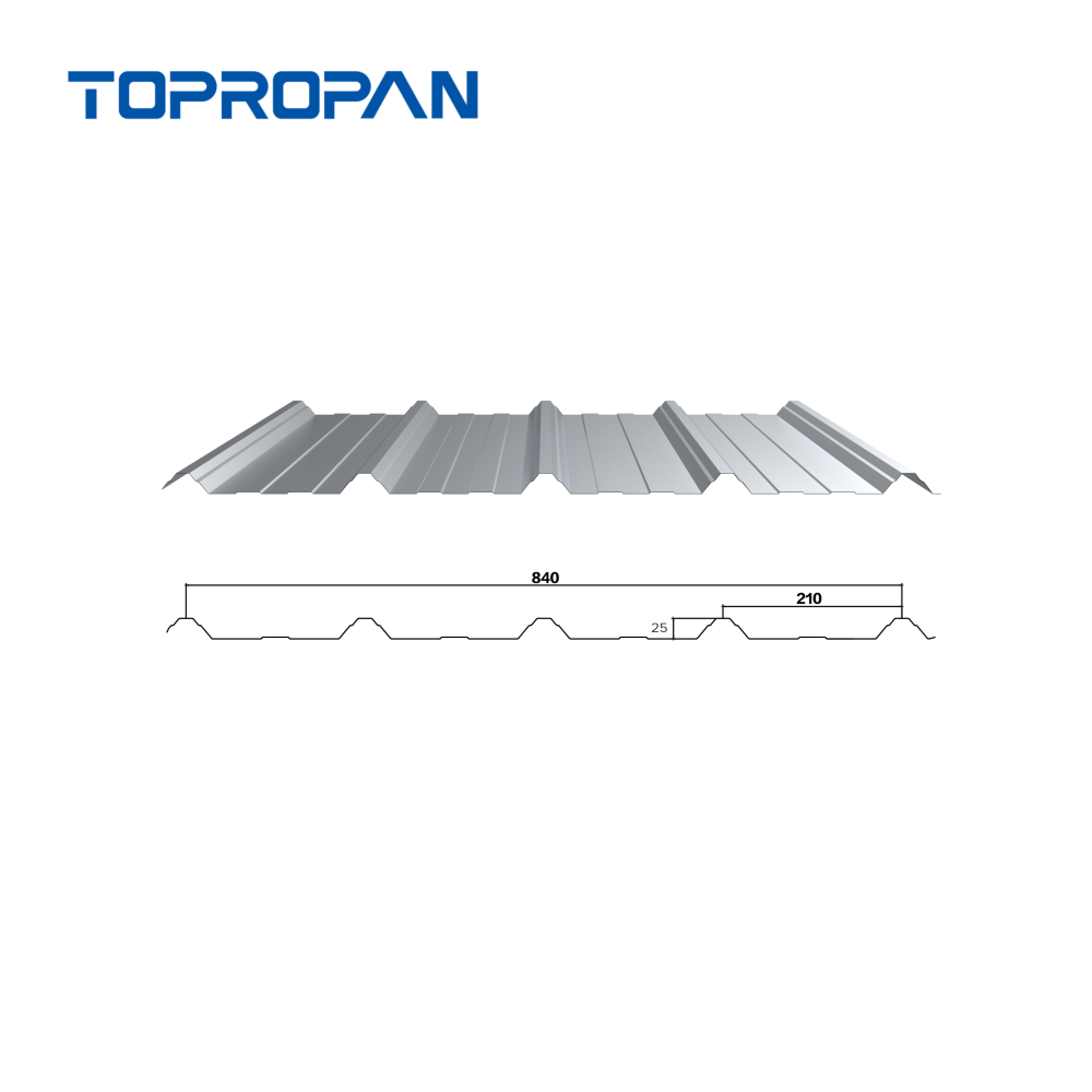 Panel metálico de pared perfilado de color YX25-210-840